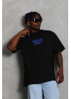 Unisex Oversize Baskılı Bisiklet Yaka T-Shirt - Siyah