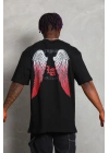 Unisex Oversize Baskılı Bisiklet Yaka T-Shirt - Siyah