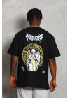 Unisex Oversize Baskılı Bisiklet Yaka T-Shirt - Siyah