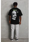 Unisex Oversize Baskılı Bisiklet Yaka T-Shirt - Siyah