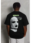 Unisex Oversize Baskılı Bisiklet Yaka T-Shirt - Siyah