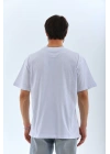 Unisex Oversize Düz Bisiklet Yaka T-Shirt - Beyaz