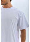 Unisex Oversize Düz Bisiklet Yaka T-Shirt - Beyaz