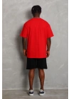Unisex Oversize Düz Bisiklet Yaka T-Shirt - Kırmızı