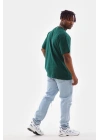 Unisex Oversize Düz Bisiklet Yaka T-Shirt - Koyu Yeşili