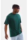 Unisex Oversize Düz Bisiklet Yaka T-Shirt - Koyu Yeşili