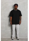 Unisex Oversize Düz Bisiklet Yaka T-Shirt - Siyah