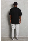 Unisex Oversize Düz Bisiklet Yaka T-Shirt - Siyah