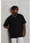 Unisex Oversize Düz Bisiklet Yaka T-Shirt - Siyah