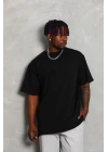 Unisex Oversize Düz Bisiklet Yaka T-Shirt - Siyah