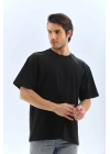 Unisex Oversize Düz Bisiklet Yaka T-Shirt - Siyah