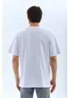Unisex Oversize Taşlı Bisiklet Yaka T-Shirt - Beyaz
