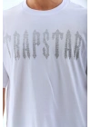 Unisex Oversize Taşlı Bisiklet Yaka T-Shirt - Beyaz