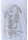 Unisex Oversize Taşlı Bisiklet Yaka T-Shirt - Beyaz