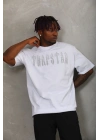 Unisex Oversize Taşlı Bisiklet Yaka T-Shirt - Beyaz