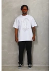 Unisex Oversize Taşlı Bisiklet Yaka T-Shirt - Beyaz