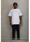 Unisex Oversize Taşlı Bisiklet Yaka T-Shirt - Beyaz