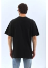Unisex Oversize Taşlı Bisiklet Yaka T-Shirt - Siyah