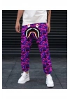 Unisex Pubg Bape x Shark Eşofman Altı - Mor