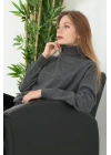 Unisex Tam Boğazlı Balıkçı Yaka Dokuma Triko - Füme