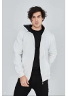 Unisex Tam Fermuarlı Kapşonlu  SweatShirt - Beyaz