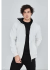 Unisex Tam Fermuarlı Kapşonlu  SweatShirt - Beyaz