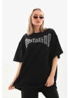 Unisex Taş Desenli Oversize T-Shirt - Beyaz