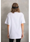 Unisex Taş Desenli Oversize T-Shirt - Beyaz