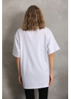 Unisex Taş Desenli Oversize T-Shirt - Beyaz