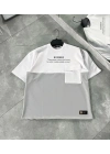 Unisex Torba Cep Detaylı  Parçalı T-Shirt - Gri