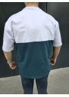 Unisex Torba Cep Detaylı Parçalı T-Shirt - Lacivert