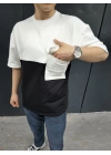Unisex Torba Cep Detaylı Parçalı T-Shirt - Siyah