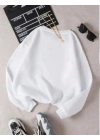 Unisex Üç İplik Biskilet Yaka SweatShirt - Beyaz