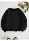 Unisex Üç İplik Biskilet Yaka SweatShirt - Siyah