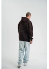 Unisex Üç İplik Kapşonlu Nakışlı SweatShirt - Kahve