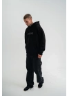 Unisex Üç İplik Kapşonlu Nakışlı SweatShirt - Siyah