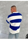 Unisex Üç İplik Parçalı Yakalı SweatShirt - Mavi