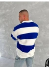 Unisex Üç İplik Parçalı Yakalı SweatShirt - Mavi
