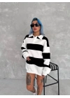 Unisex Üç İplik Parçalı Yakalı SweatShirt - Siyah