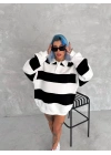 Unisex Üç İplik Parçalı Yakalı SweatShirt - Siyah