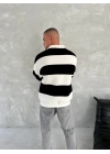 Unisex Üç İplik Parçalı Yakalı SweatShirt - Siyah