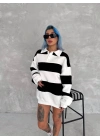 Unisex Üç İplik Parçalı Yakalı SweatShirt - Siyah