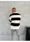 Unisex Üç İplik Parçalı Yakalı SweatShirt - Siyah