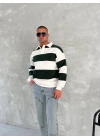 Unisex Üç İplik Parçalı Yakalı SweatShirt - Yeşil