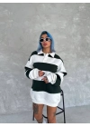 Unisex Üç İplik Parçalı Yakalı SweatShirt - Yeşil