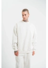 Unisex Uzun Kol Bisiklet Yaka Yıkamalı SweatShirt - Beyaz
