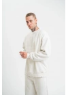Unisex Uzun Kol Bisiklet Yaka Yıkamalı SweatShirt - Beyaz