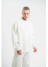 Unisex Uzun Kol Bisiklet Yaka Yıkamalı SweatShirt - Beyaz