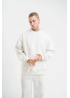 Unisex Uzun Kol Bisiklet Yaka Yıkamalı SweatShirt - Beyaz