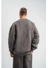 Unisex Uzun Kol Bisiklet Yaka Yıkamalı SweatShirt - Füme